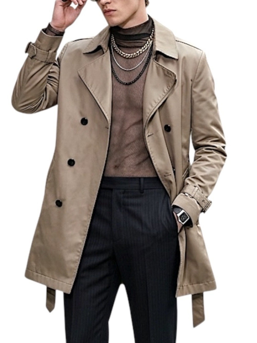 ZIOSONGZIO Korean designer tan minimalist short belted trench coat